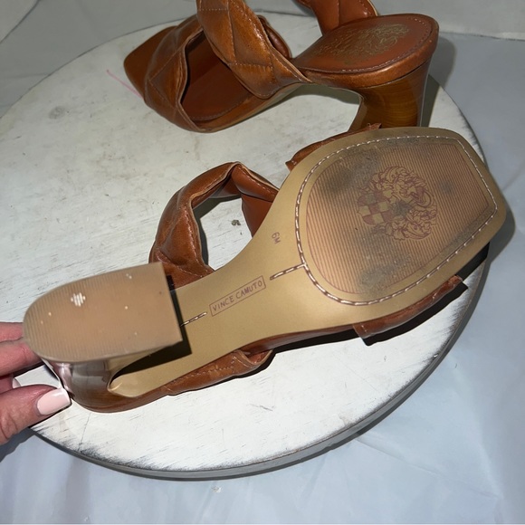 Vince Camuto Renneya Block Heel 2 Strap Sandal Open Toe Caramel Womens Size 6 - Picture 11 of 12